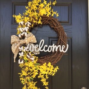 Yellow wildflower and cotton welcome wreath